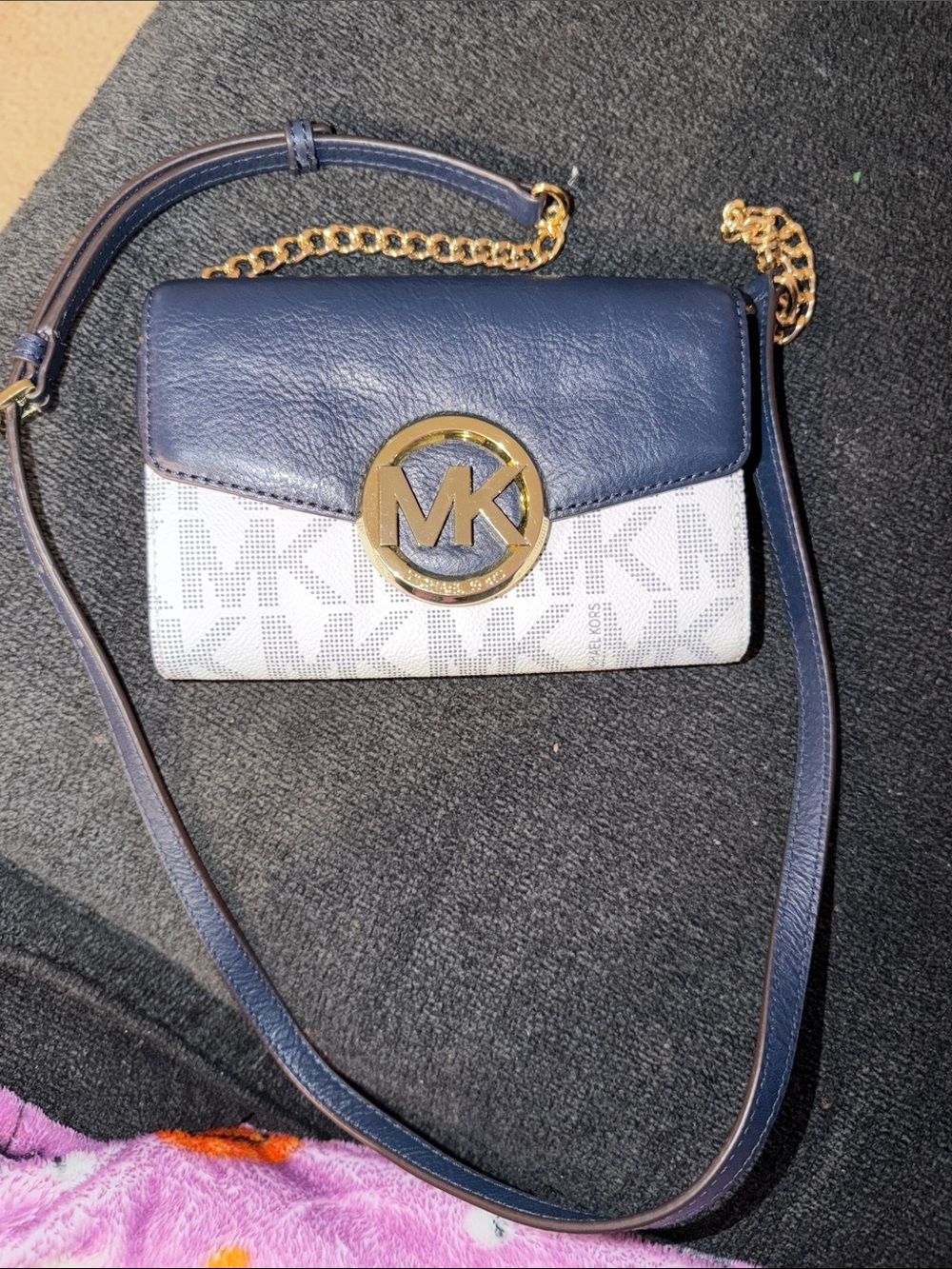 Michael Kors Navy and White Logo Small Crossbody